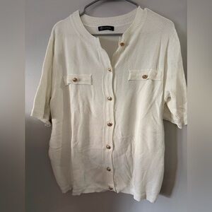 Trendy Cream Button-Up Cardigan